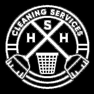 White circular seal or emblem with crossed tools and a trash bin in the center on black background